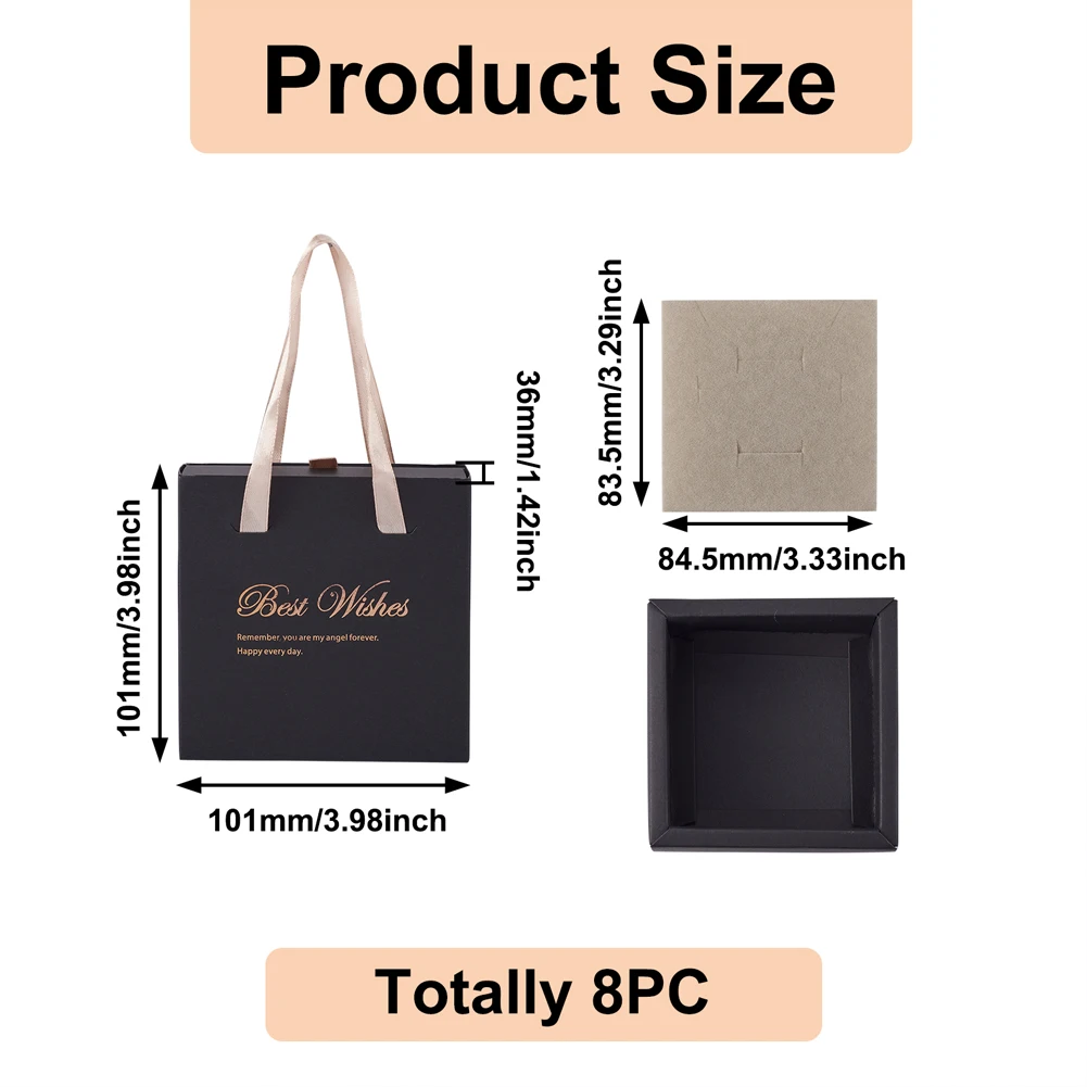 8pcs Ribbon Handles Drawer Paper Jewelry Set Box with Sponge for Necklace Rings Earrings DIY Present Packaging 10.1x10.1x3.6cm