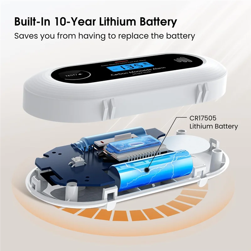 AC23-Carbon Monoxide Detector Alarm, Portable 10-Year Battery CO Alarm With Digital LCD Display, For Home, Office And Travel
