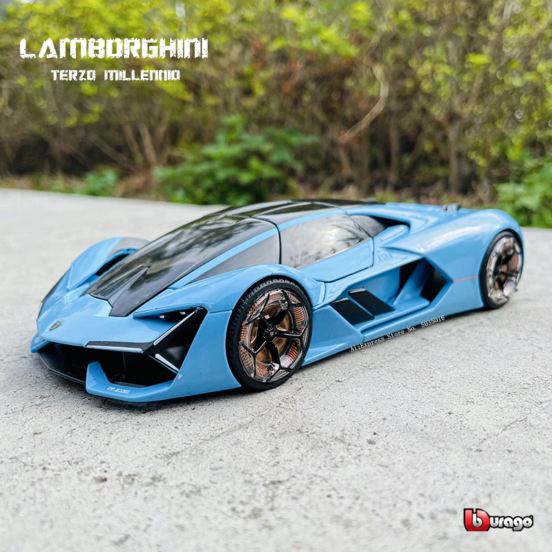 Bburago 1:24 Lamborghini Terzo Millennio trzeciego wieku koncepcja baby blue prezent samochodowy ze stopu symulacji kolekcja samochodów zabawki