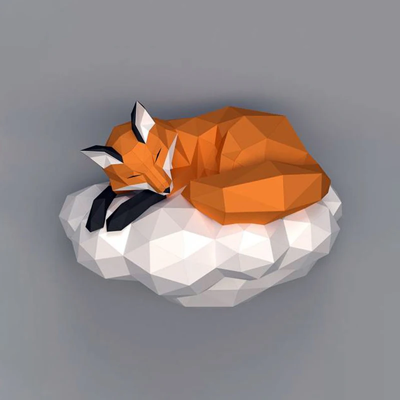 ‌Creative 3D Origami Wall Art，Cartoon Fox Paper Craft Decor，Handmade Folded Sculpture  DIY Home Decoration Kit for Room Wall