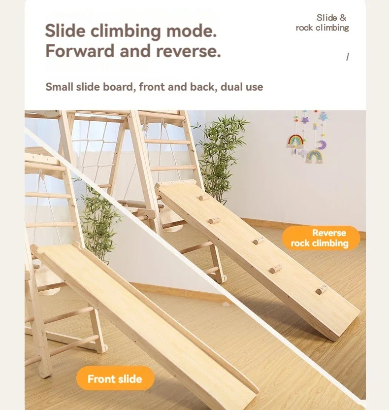 2024 New Design Kids Wood Climbing Frame Slide and Climbing Frame Net Scaling Ladder Swing Indoor Climbing Frame for Kids