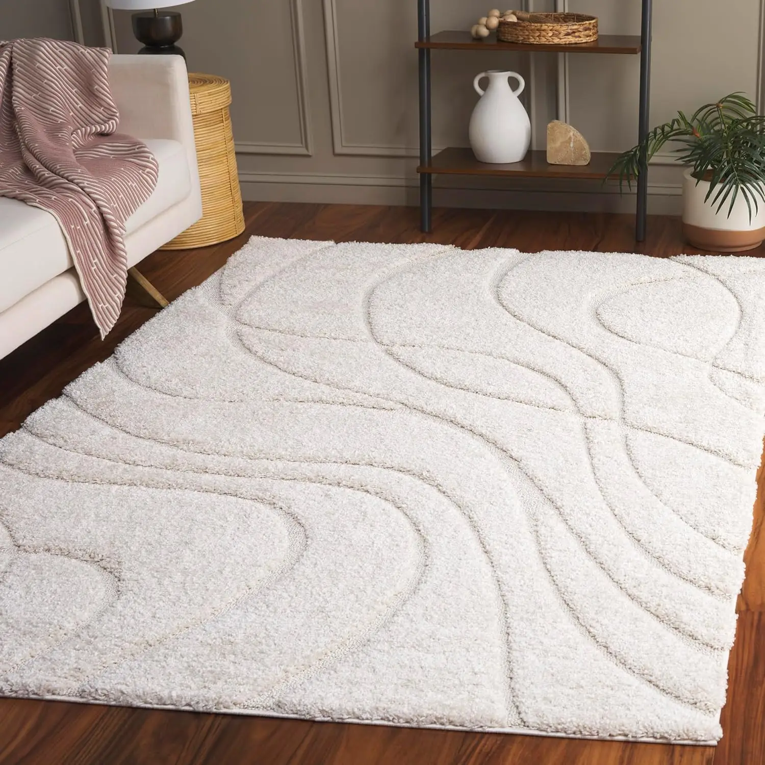 Safavieh Florida Shag Collection Area Rug - 5'3"" X 7'6"", Creme & Creme, Non-Shedding & Easy Care, 1.2-Inch Thick Ideal For