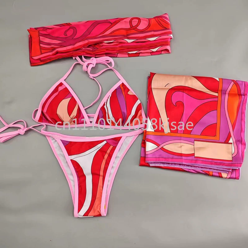 Classic Design Women's Red Bikini Sets Fashion Brand Lady Beachwear Headband Swimsuits Swimwear