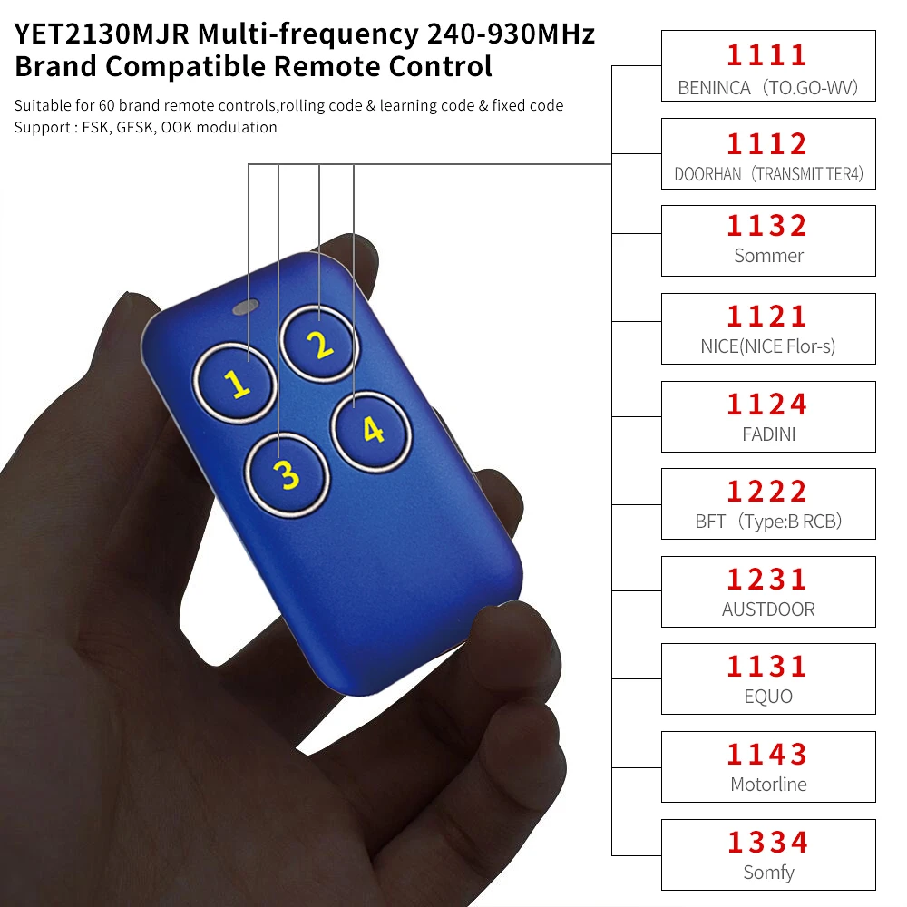 Lower price New 240-930Mhz Multi-frequency Compatible Remote Control Duplicate 4 Channel Command Garage Door Rolling Gate Opener