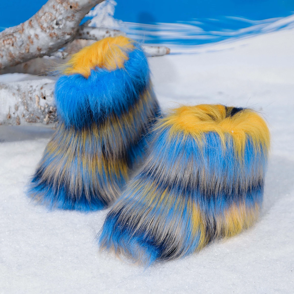 Winter Shoe Women's Winter Fluffy Faux Fox Fur Boots Woman Plush Warm Snow Boots Luxury Footwear Girls' Furry Fur Bottes Fashion