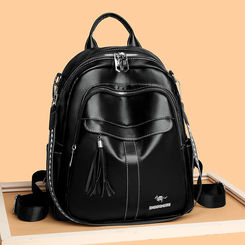 

Women's Soft Leather Backpack Student School Bag Female High Quality Rucksack Multi-functional Ladies Shoulder Bag Commuting Sac