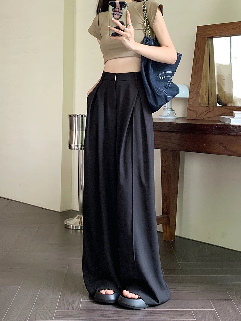 

Брюки-палаццо с высокой талией для полных женщин, летние, удлиненные, элегантные, простые, визуально стройнящие