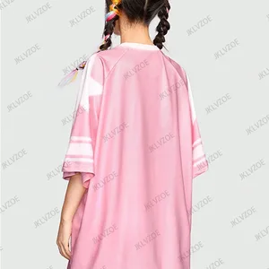 Kurzarm T -Shirt mit weiblicher V -Neckline, Pink Streetwear Tops Patchwork, ungezwungenes Fußballhemd, Y2K t -Shirt, Sommer, neu, 2024 Hauptverkäufe übergroße Pink -Shirt - №5