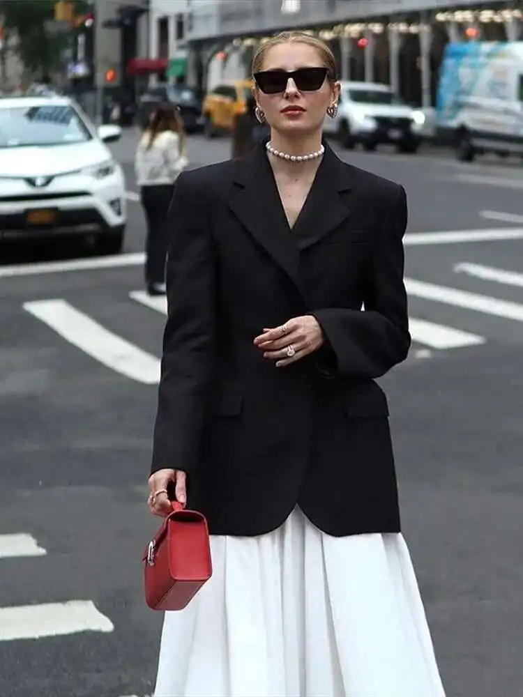 Suit Coat Jacket Women Waist Cinched V-neck Single Breasted Commuting Solid Coat Women Pockets Outwear Top Formal Attire MX73