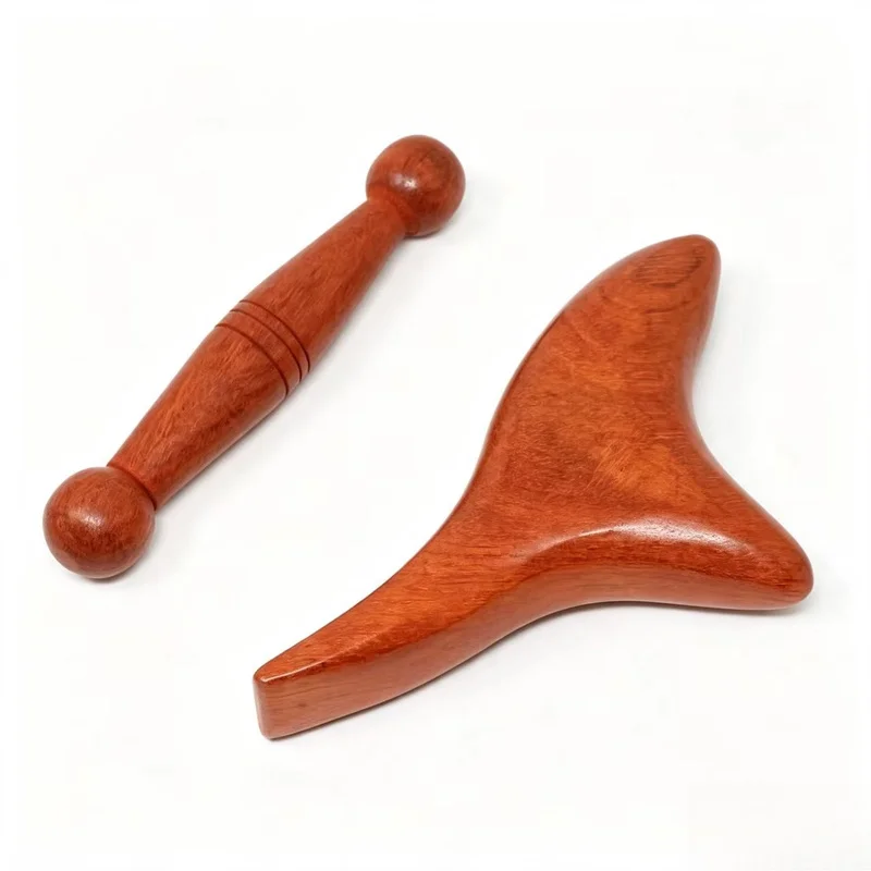 2 Individual Reflective Therapy Tools，Wooden Body Massage Tools，Triangle Massager Foot Massage Stick Tool，Head Neck Hand Waist C
