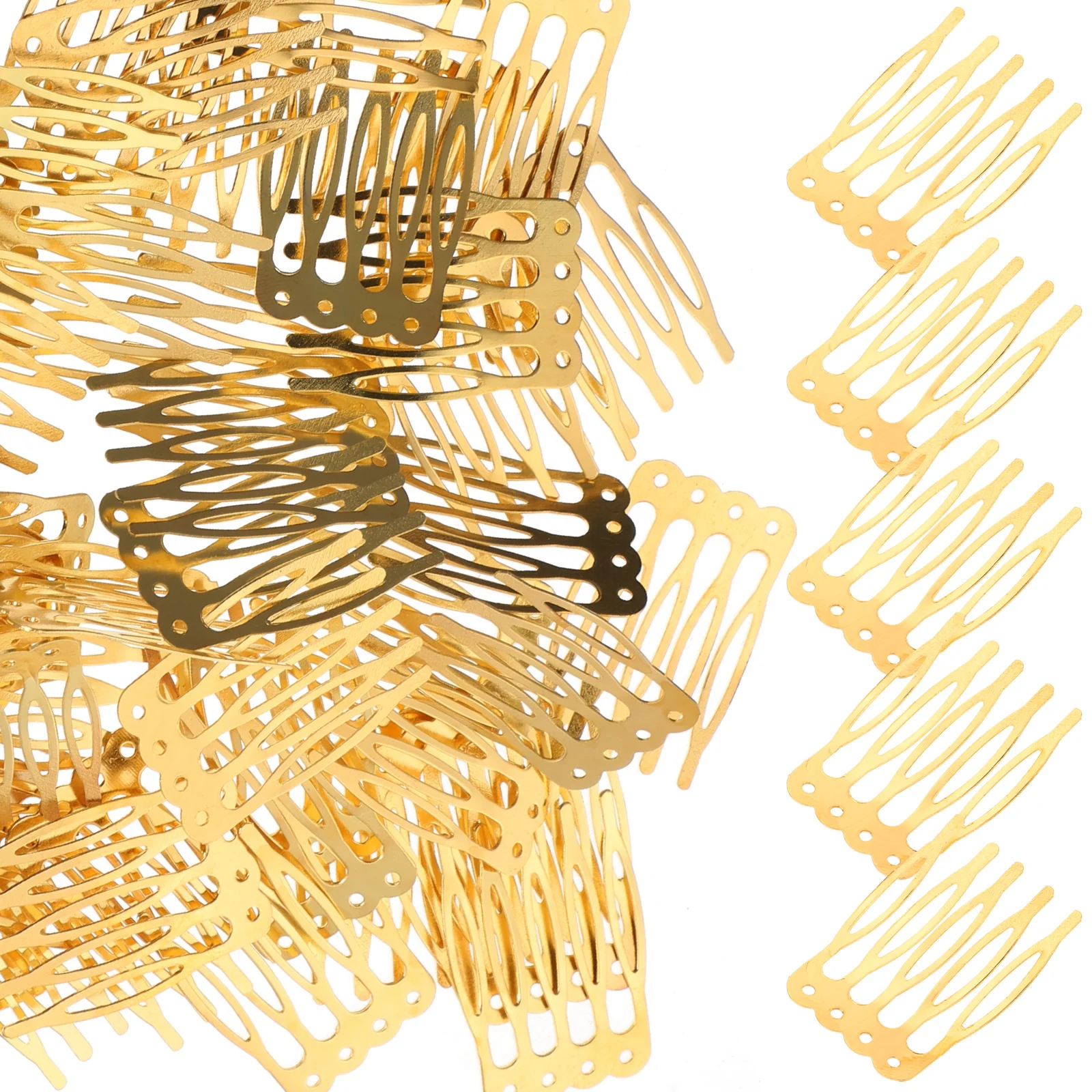 

50pcs Hair For Diy Smooth Five Teeth Headdress Comb Handmade Hair Hairpin Comb Accessories Women Girls Ladies Golden