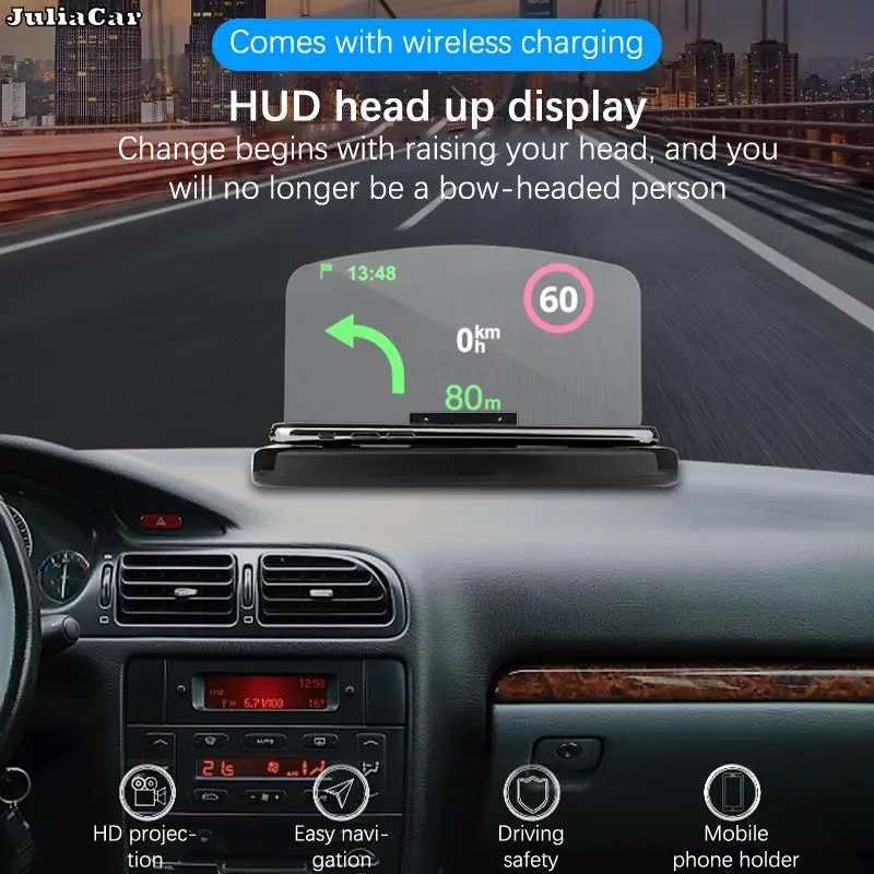 

Mobile Phone Holder HUD Car Navigation Projector Head-up Display QI Wireless Charger Car Holder