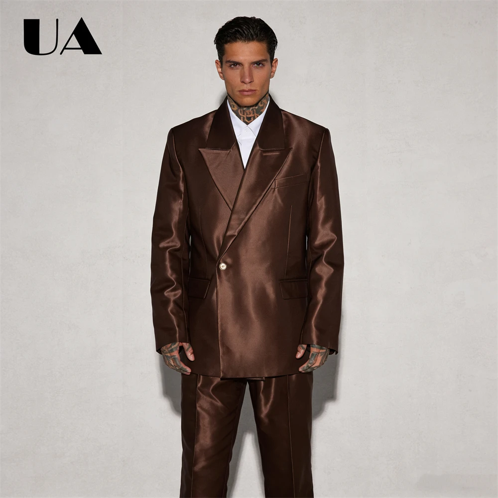 

Glossy Satin Suit Set for Men, Two Pieces Costume Tuxedo (Jacket Pants) Dinner Evening Pro Suit Attire Customized Size & Colors