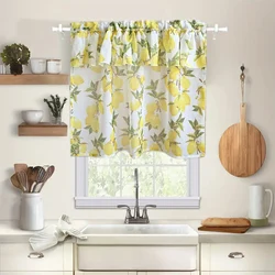 Pastoral Lemon Print Short Curtain Window Treatment Sheers for Living Room Kitchen Cabinet Decorative