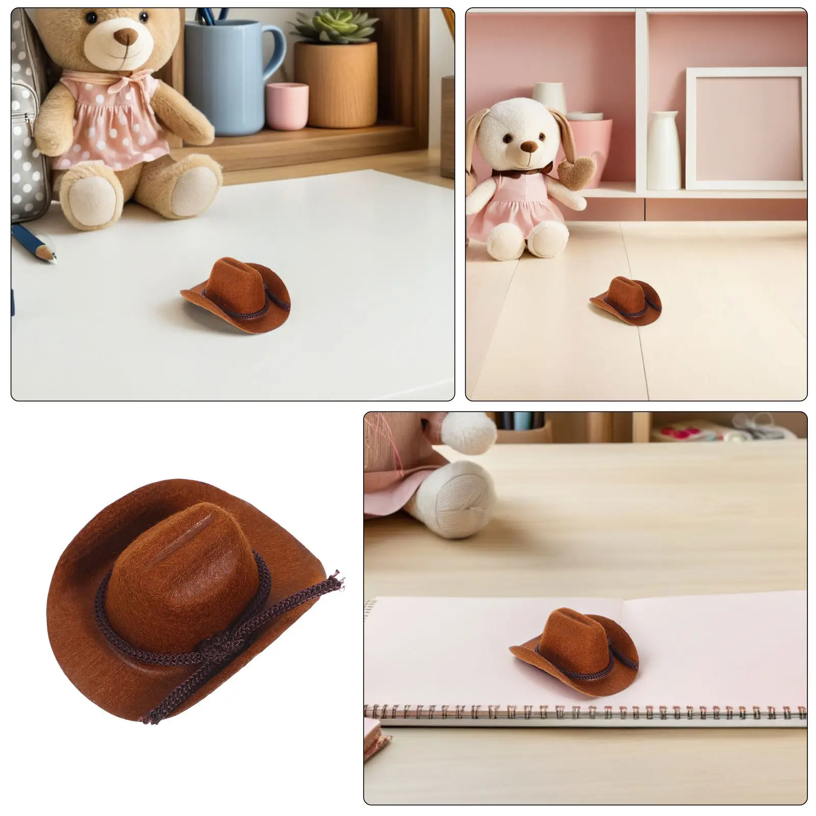 4 Peças Mini Chapéus de Cowboy Flocados Acessórios Ocidentais em Miniatura para Artesanato Decorações de Festa Lembrancinhas de Aniversário Toppers de Bolo