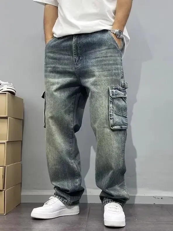 

Винтажная рабочая одежда Waed, джинсовые джинсы, мужские свободные прямые длинные брюки в американском стиле, модные брюки Utili с несколькими карманами