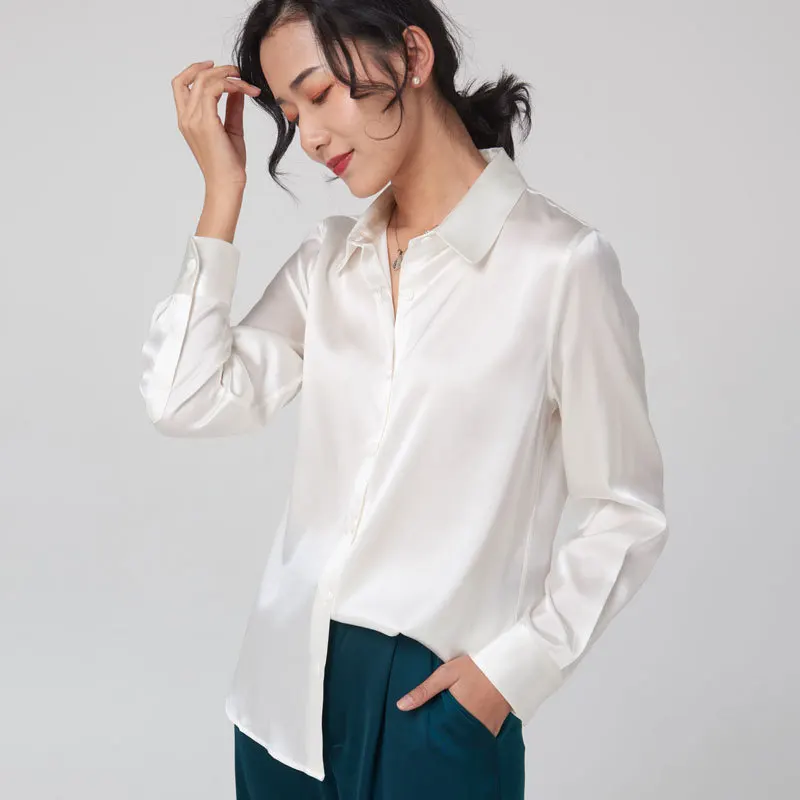 Woman Silk Shirt Long-sleeved Satin Women Blouse 100% Natural Silk New Mulberry Silk Blouse Loose and Versatile Base Shirt Women