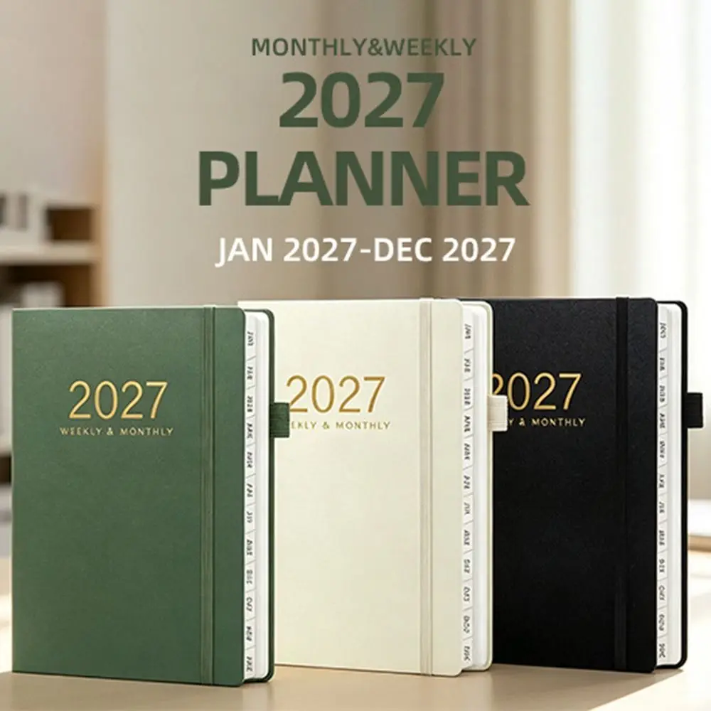 Portable A5 2027 Schedule Book Planner Reminder Textured PU Daily Planner Book To Do List Planner Notebook Students