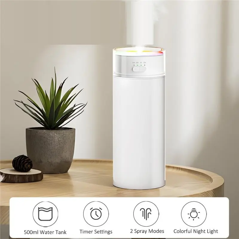 B51CNEW! مرطب محمول Cool Mist 500 مل مع ضوء متغير اللون لغرفة النوم ومكتب السفر والسيارة، ومرطب الهواء