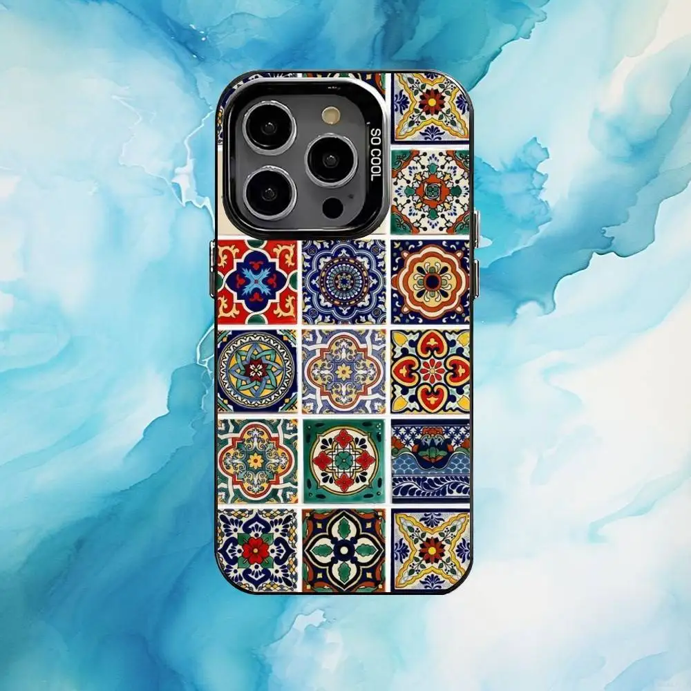 حافظة هاتف فسيفساء من بلاط البحر الأبيض المتوسط لهاتف iPhone17,16,15,14,13,12,11 Plus، Pro Max مطلية بالفضة باللون الأسود والداخل #6