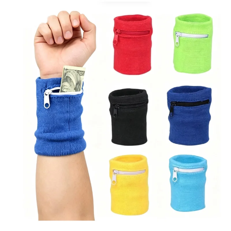 Sports Wrist Sweatband pocket Running Arm sleeve Wristband with zipper for packing money coins keys when play Basketball