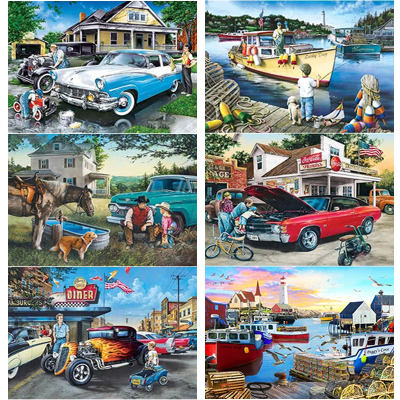 5D DIY Diamond Painting Car Cross Stitch Kits Full Square Round  Sea View Diamond Embroidery Crafts Home Decor Manual Gift