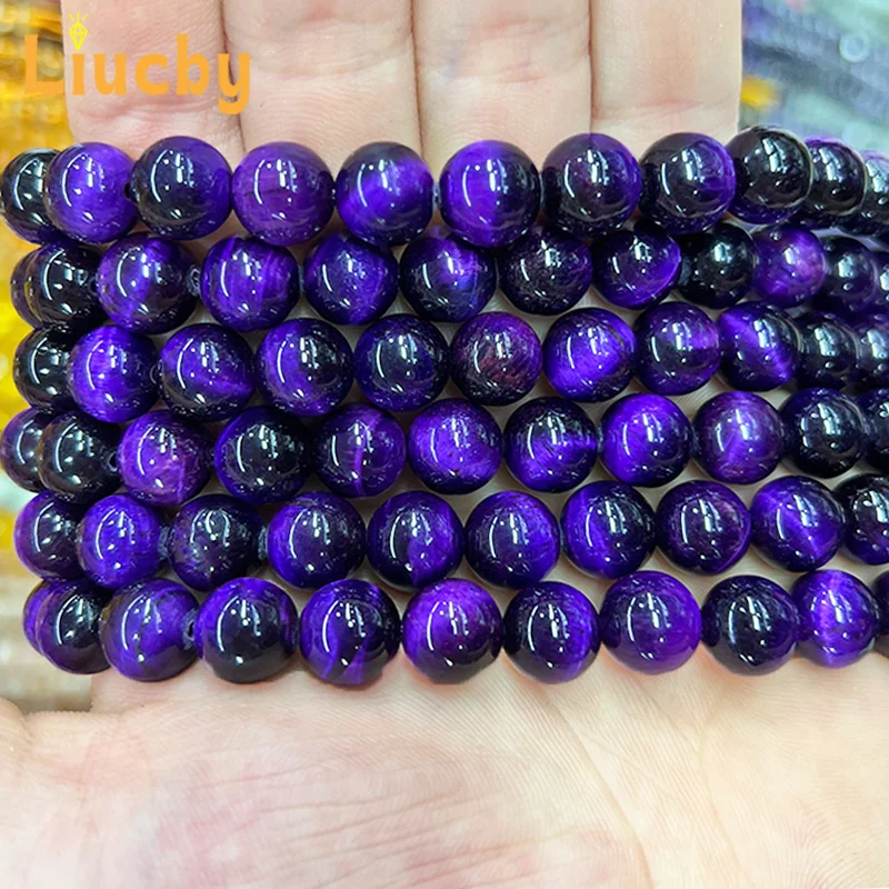Natürliche Edelsteinperlen aus violettem Tigerauge, glatte Perlen für die Schmuckherstellung, DIY-Armbänder, Ohrringe, Halsketten, 15' Großhandel 6/8/10/12mm – Detail 6