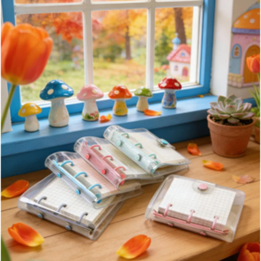 

3-Hole Loose-leaf Book Mini PVC Transparent Shell, Portable Loose-leaf Coil Book