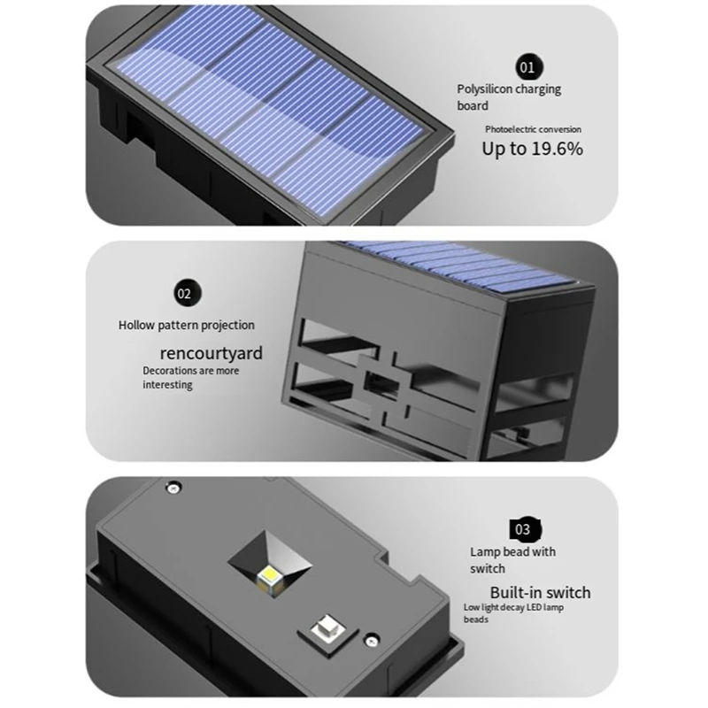 Solarna ścienna światła płot zewnętrzny LED wodoodporne światła schodowe słoneczne oświetlenie Patio zewnętrzne