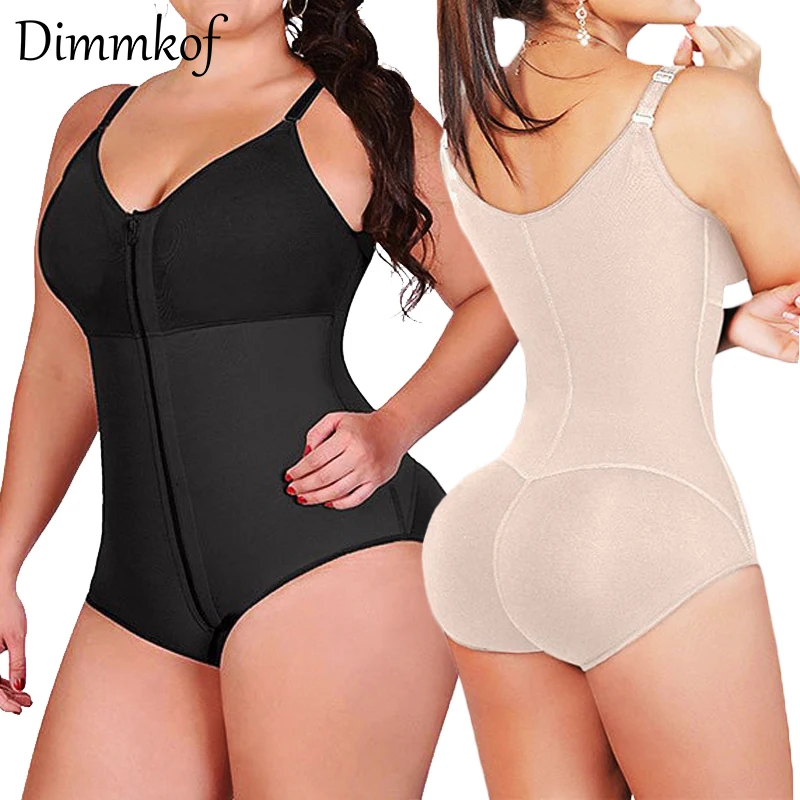 

Dimmkof Plus Size Adjustable Strap Zipper Shapewear Women's Seamless Tummy Control Butt Lifter Bodysuits V-Neck Full Body Shaper