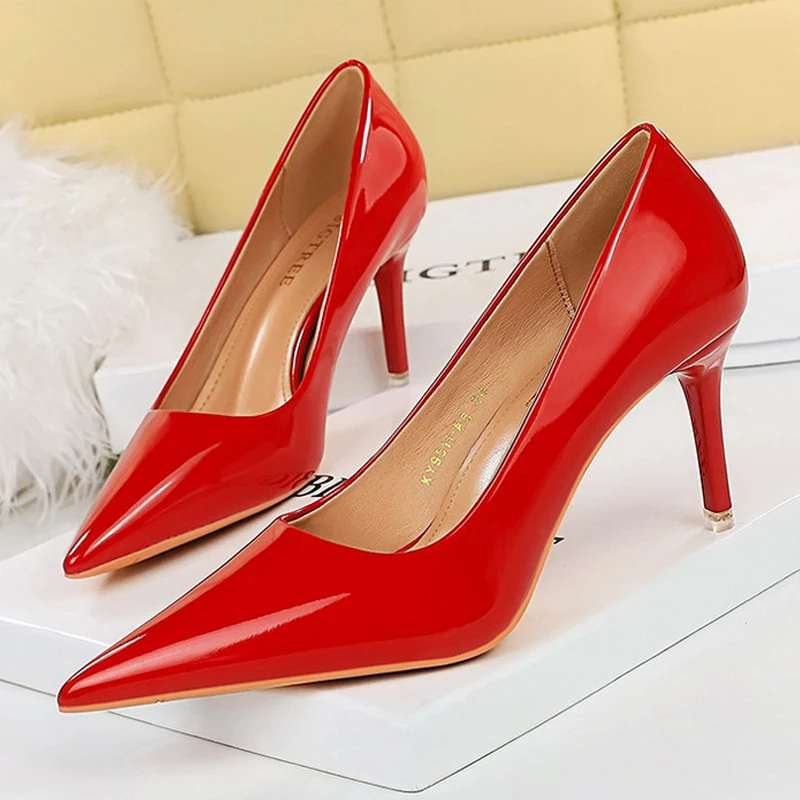 BIGTREE Shoes Patent Leather Women 7.5 Cm 10.5 Cm Heels Fashion Women Pumps Stiletto Heels Lady Shoes Large Size Sexy Party Shoe