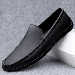 Men Leather Loafers outdoor fashion Non Slip Walking Flats Breathable Outdoor Slip on Casual Shoes for Male Antiskid Footwear