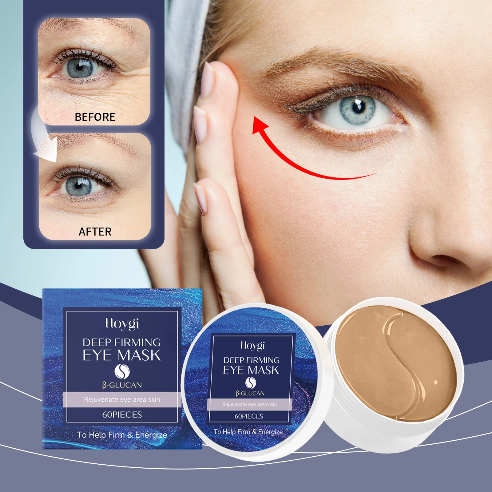 Mascarilla para ojos 60 parches - Iloygi Parches reafirmantes profundos debajo de los ojos, antienvejecimiento, reducción de arrugas, alivio del hinchazón