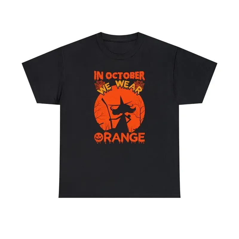 In October We Wear Orange Happy Halloween Witch T Shirt Scary Festive Top