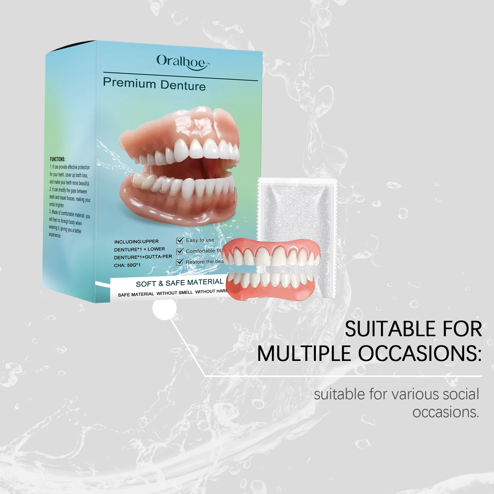 Oralhoe Zahnschmuck-Set Komfortables Material Zahnprothesen-Kit Natürlich Aussehende Veneers für Tägliche Lächeln-Verbesserung Tragbar – Detail 3