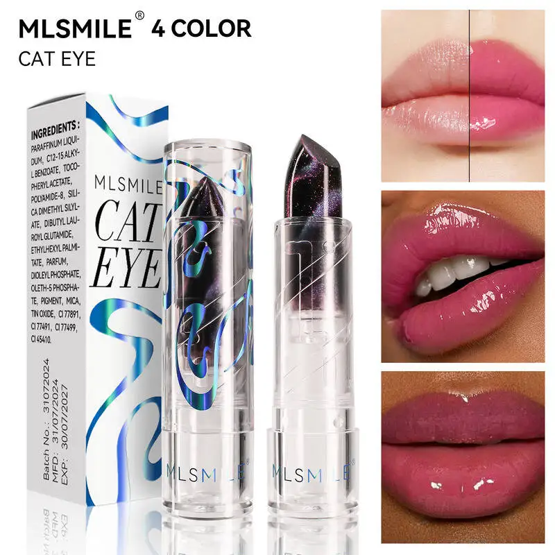 MLSMILE 4-Color Galaxy Texture Flowing Color Fine Shimmer Non-Sticky Cup Lipstick Cat Eye Temperature Change Lip Balm