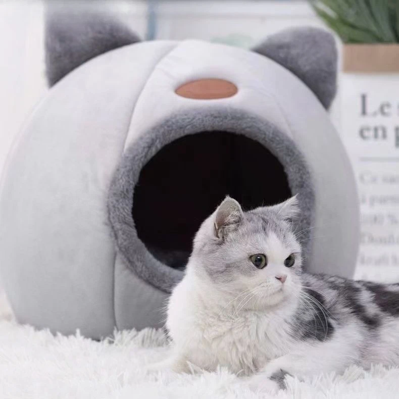 

Cute Cat Head Shape Pet Cat Nest 2026 New Semi-enclosed Heattech Fleece Pet Nest Dog Nest Cat Beds