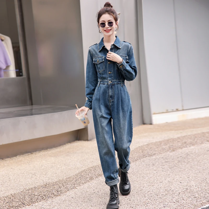 Hoge taille overall dames casual losse werkkleding denim jumpsuit set comfortabele faionable Koreaanse Sle polyestervezel