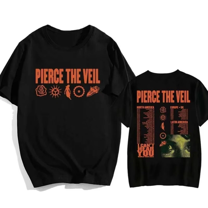 

Новинка 2025 года, футболки «I Cant Hear You Pierce The Veil», рок-группа, хип-хоп, унисекс, стретч, футболка с круглым вырезом, мужская/женская футболка, хлопок