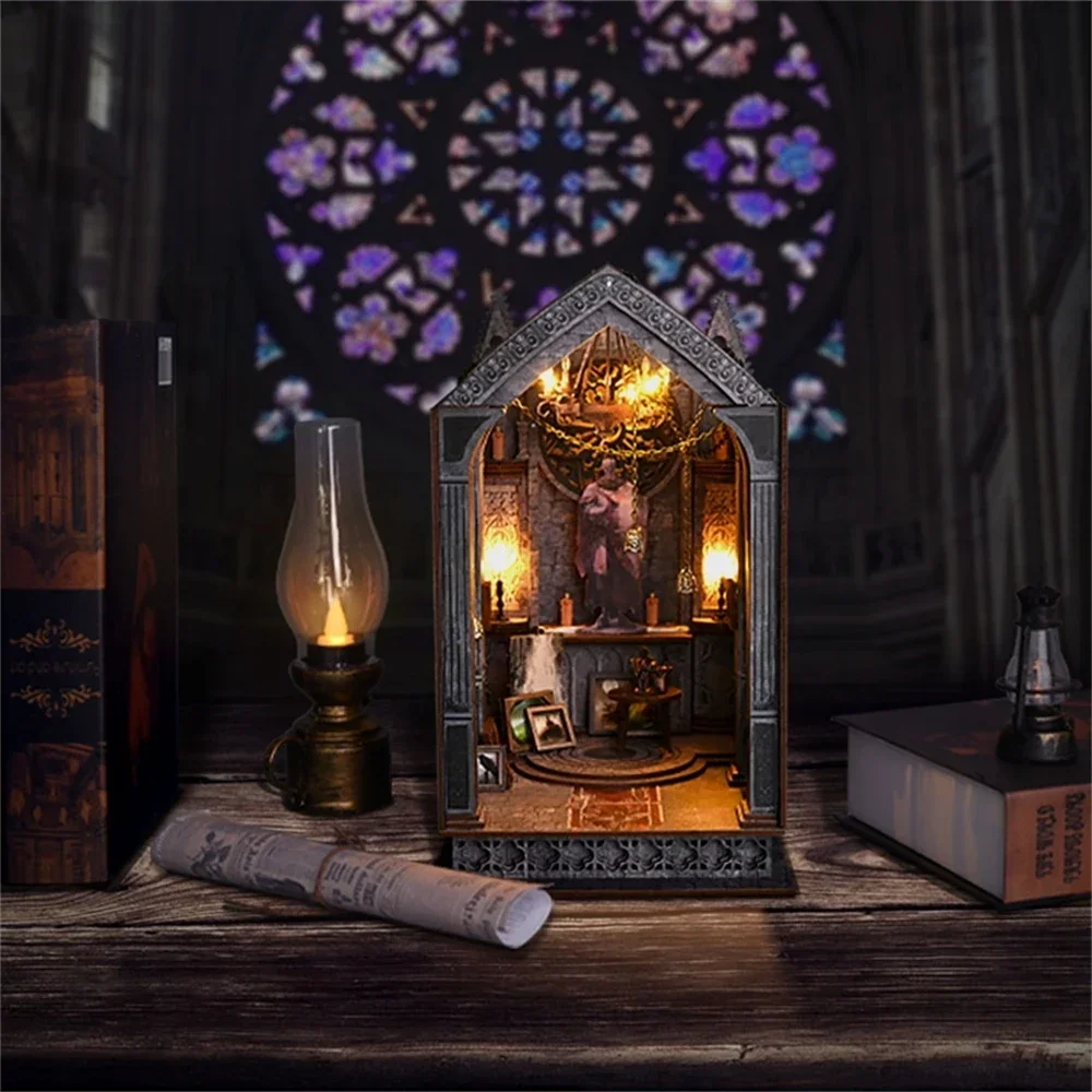 

НОВЫЙ Ретро Готический DIY деревянный книжный уголок, полка, вставка, миниатюрные наборы, книжная полка, домашний форзац, украшение для взрослых, подарки ручной работы