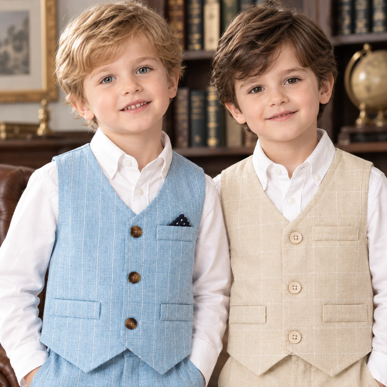 Baby Boys Vest Waistcoat Striped Plaid Formal Suit Vest Gentleman Style Sleeveless Party Wedding Outfit 9M-6Y Children Wear