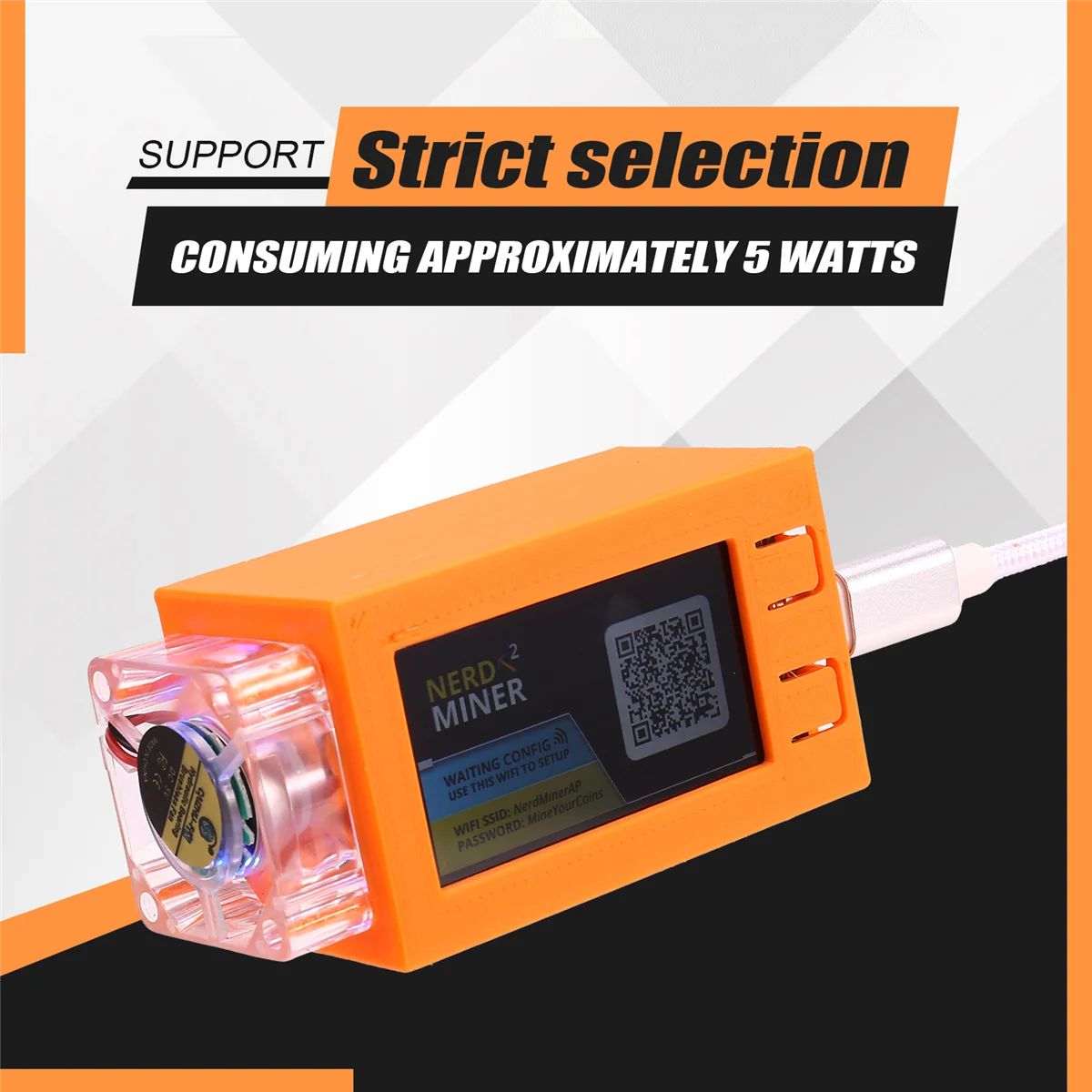 AA84 لـ Nerdminer V2 Pro Miner 78KH/S Mini Bitcoin Lottery Miner مع مروحة مضيئة BTC Solo Lottery Mining Miner Orange