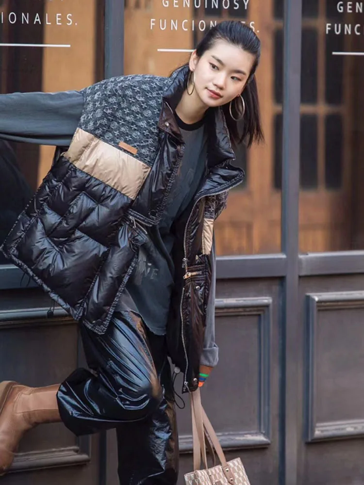 다운 베스트 여성용 신상 트렌드 컬러 배색 재킷 2025 가을 겨울 얇고 따뜻한 여성 재킷