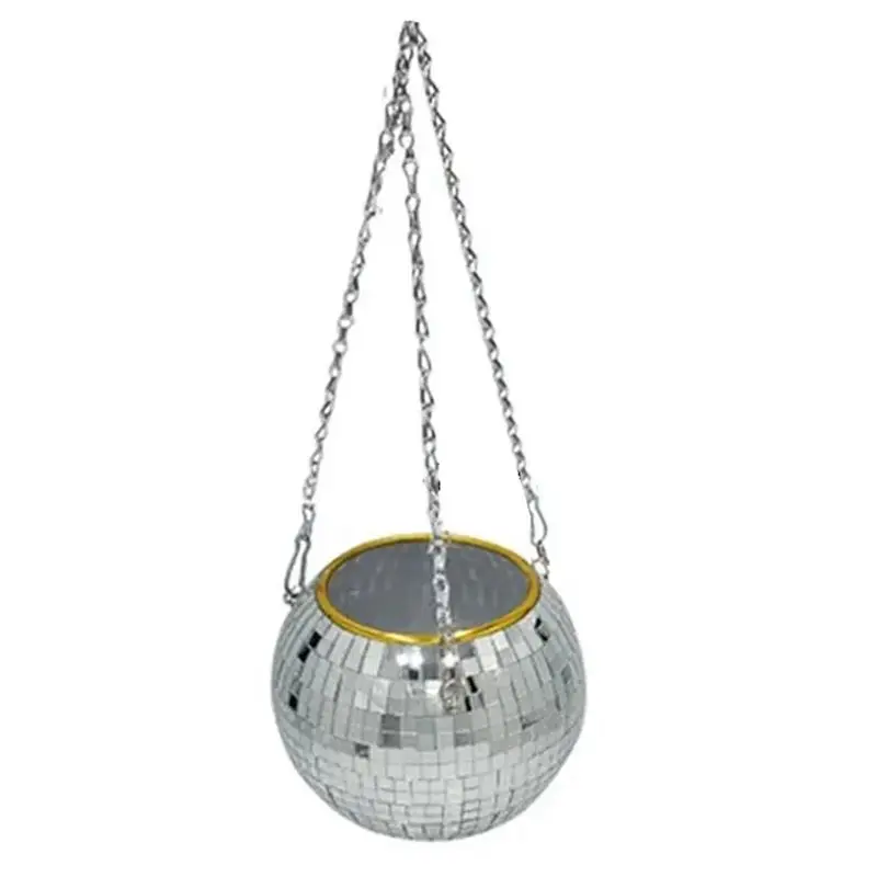 PZHI Disco Ball Round Flower Pot Hanging Basket, Plastic Mirror Plant Planting Pot, Hanging Basket for Plants Outdoor 15cm