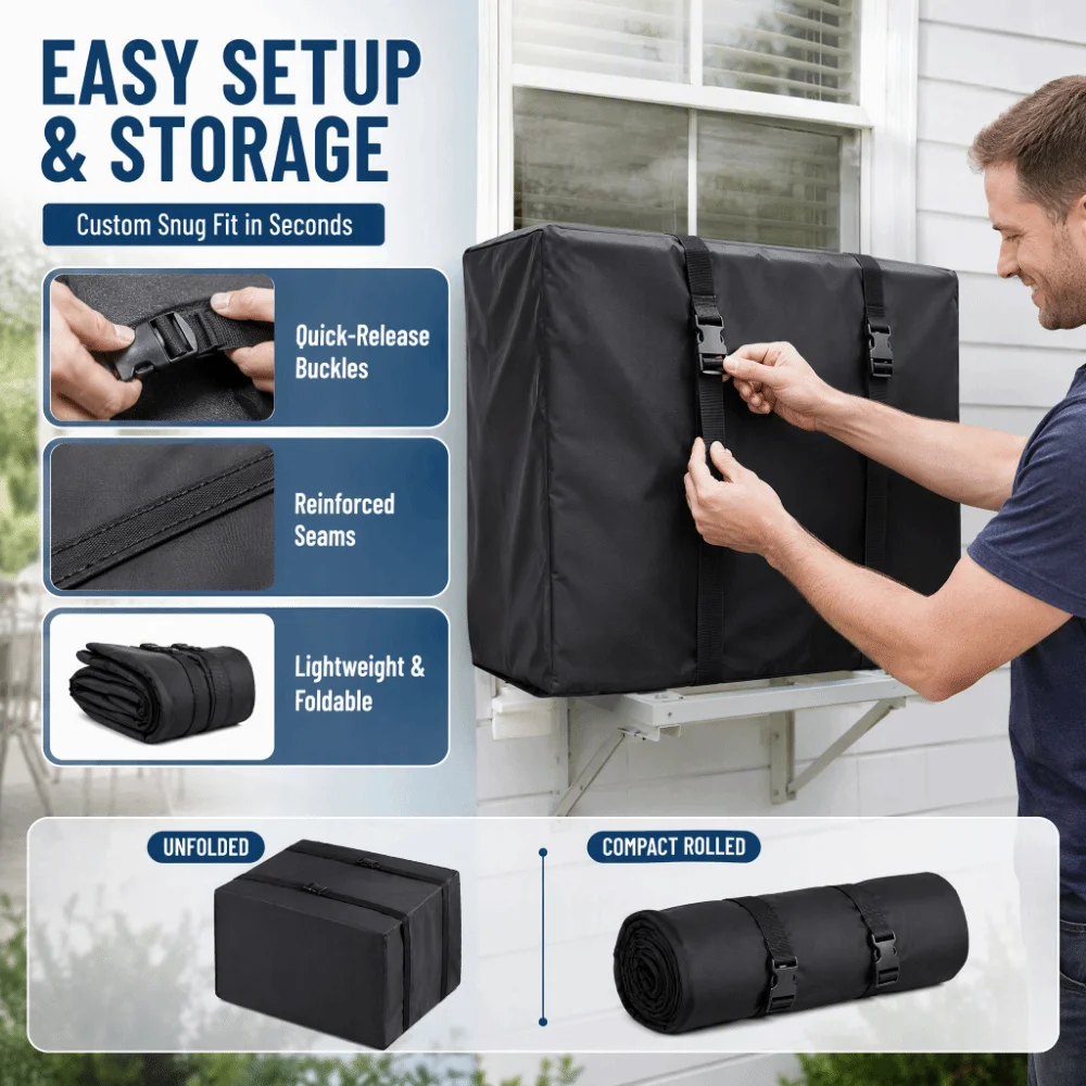 Waterproof Oxford Cloth Air Conditioner Cover Sun Proof 600D AC Unit Protector Weather Resistant Foldable Outdoor AC Cover