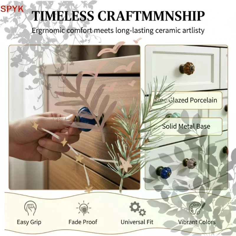 1Pcs European Style Vintage Cabinet Knob Simple Single Hole Ceramic Pumpkin Handle Round Door Pull Handles