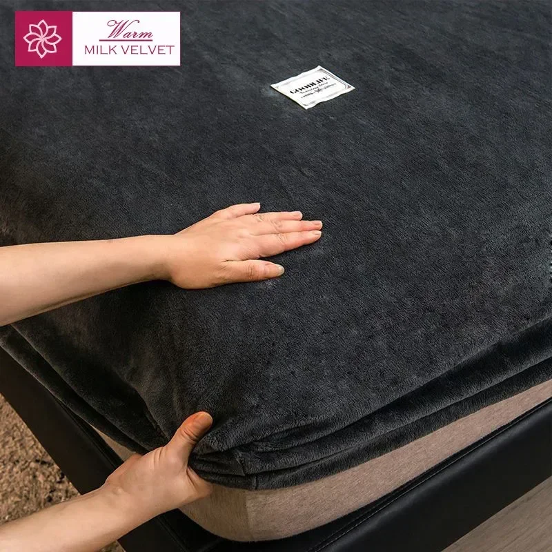 Soft Warm Plush Fitted Sheet with Elastic Band Non Slip Adjustable Mattress Cover Various Sizes of Mattress Protective Covers