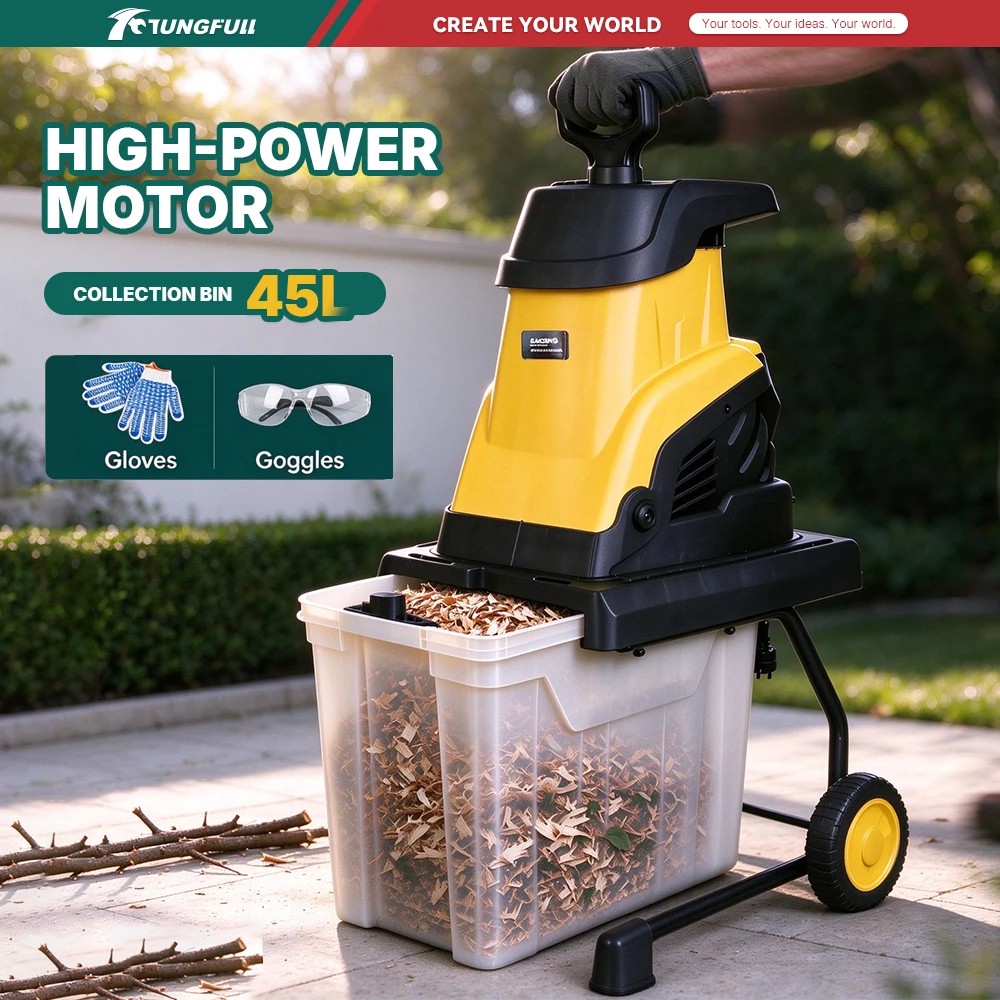 2500W Electric Garden Wood Chipper Shredder 4500RPM 45L Collection Box Branch Mulcher for Garden Yard Twigs Leaves Crushing