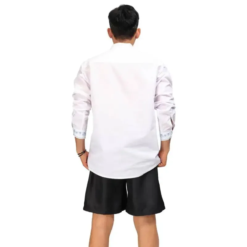 DAZCOS Herren Dashiki Print Henley Shirt Slim Fit Weißes Langarm-T-Shirt mit halbem Reißverschluss für lässige Strandparty Hippie-Blumendruck