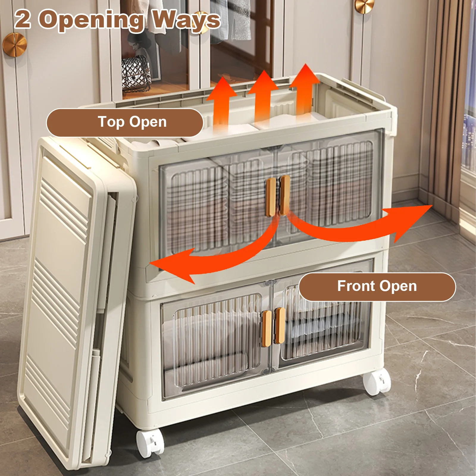 Foldable Plastic Storage Cabinet, Multi-Layer Household Organizer for Living Room & Bedroom, Space Saving Storage Solution